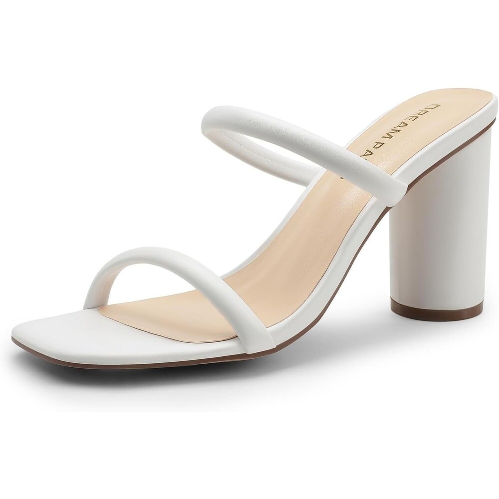 DREAM PAIRS Womens Square Open Toe Block Heel Slide Sandals White Size 9.5